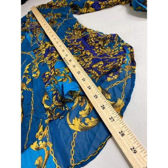 Bebe Mulberry Silk Womens Baroque Print Sheer Button Up Top size XS Long Sleeve - Picture 5 of 13